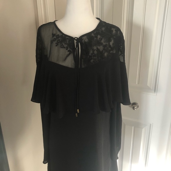 BLACK RUFFLE LACE ORGANZA SWING DRESS SIZE MED - Picture 2 of 14